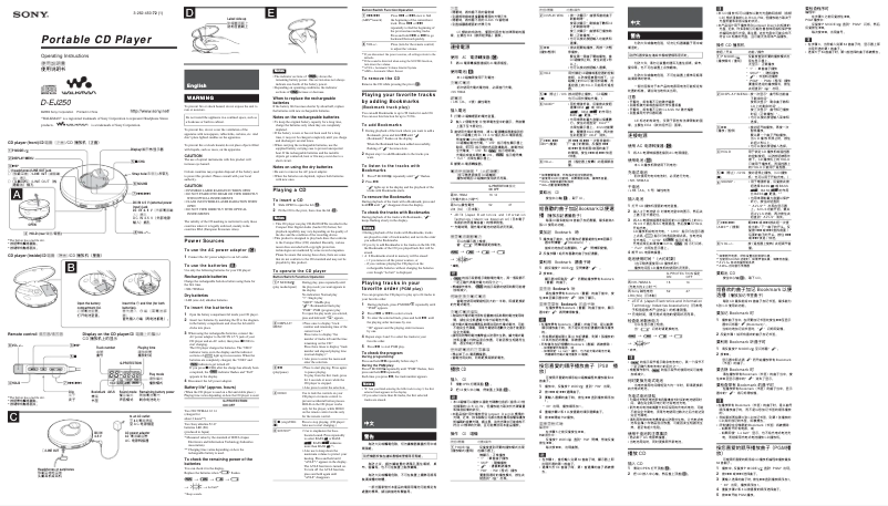 Page 1 de la notice Manuel utilisateur Sony D-EJ250