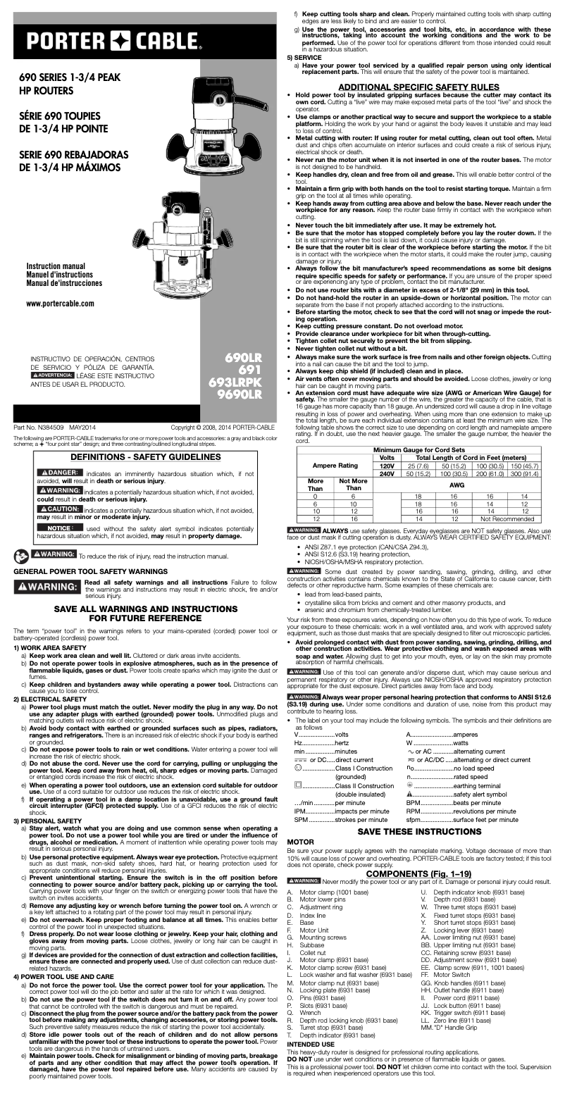 Page 1 de la notice Manuel utilisateur Porter-Cable 9690LR