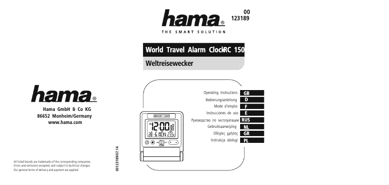 Page n°1 - Manuel utilisateur Hama RC 150