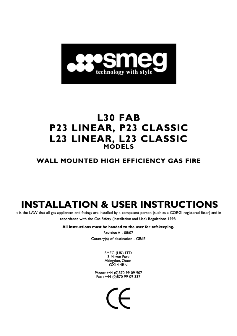 Page n°1 - Manuel utilisateur Smeg L23LIN