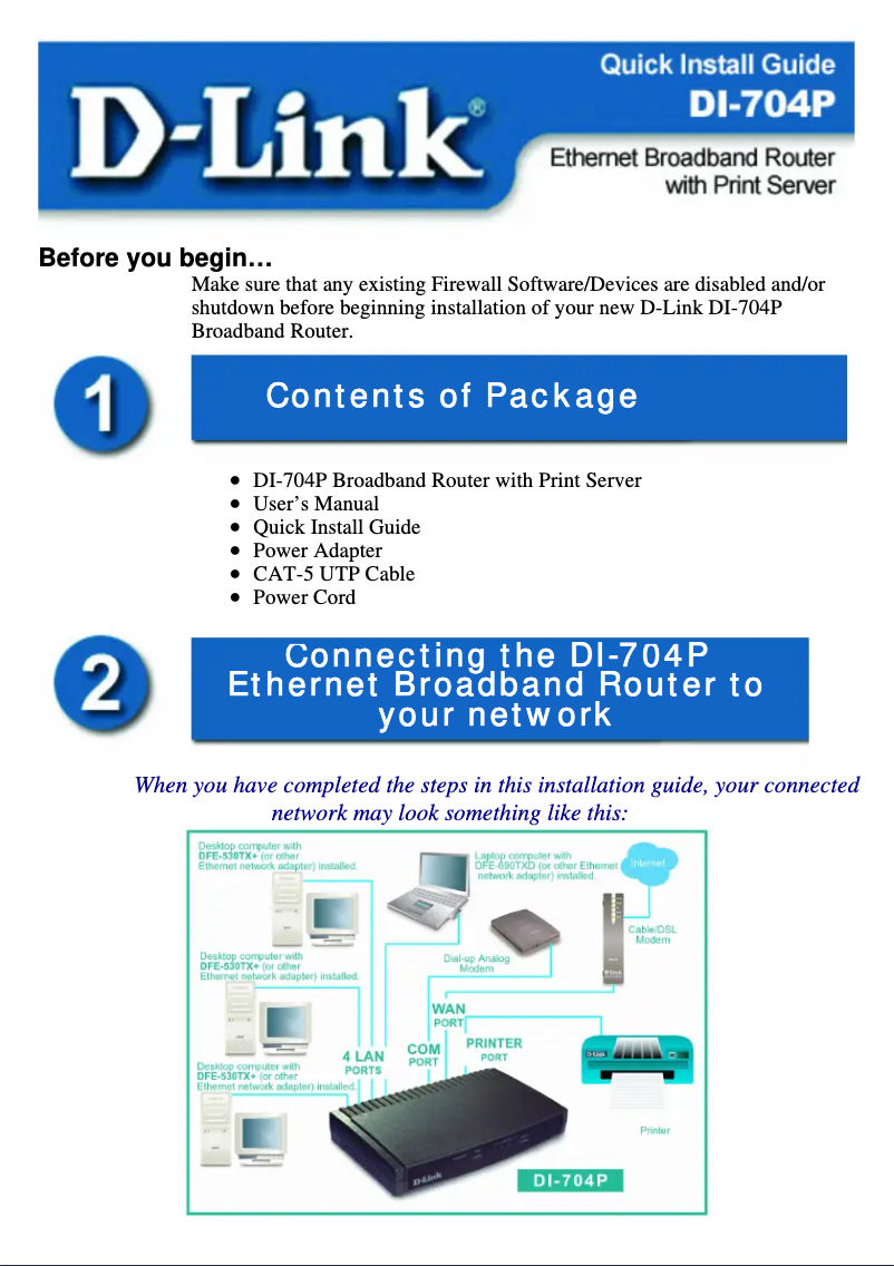 Page 1 de la notice Guide d'installation D-Link DI-704P