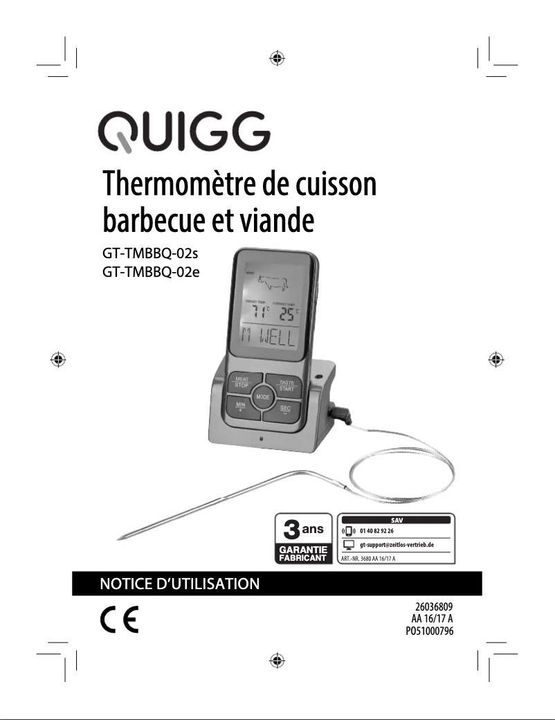 Page 1 de la notice Manuel utilisateur Quigg GT-TMBBQ-02e