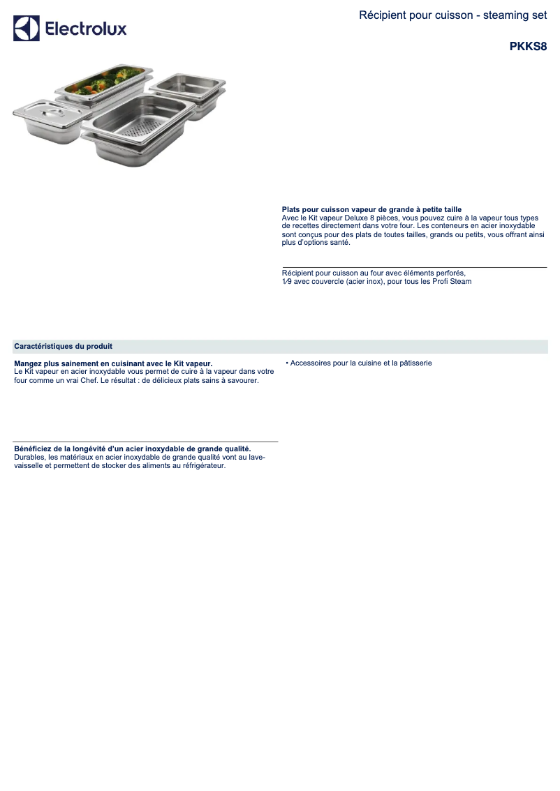 Page 1 de la notice Fiche technique AEG PKKS8