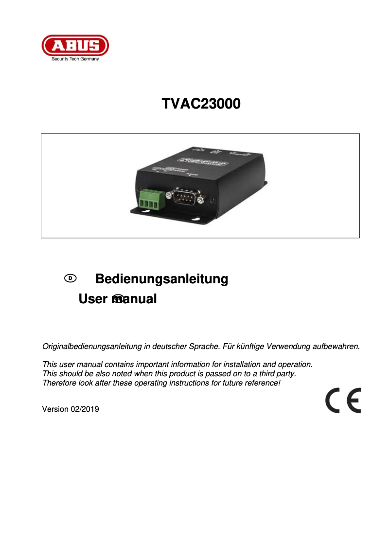 Image de la première page du manuel de l'appareil TVAC23000