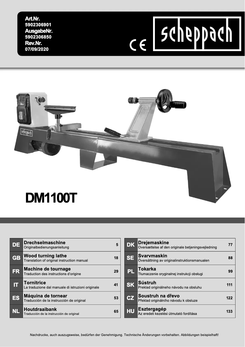 Page n°1 - Manuel utilisateur Scheppach DM1100T
