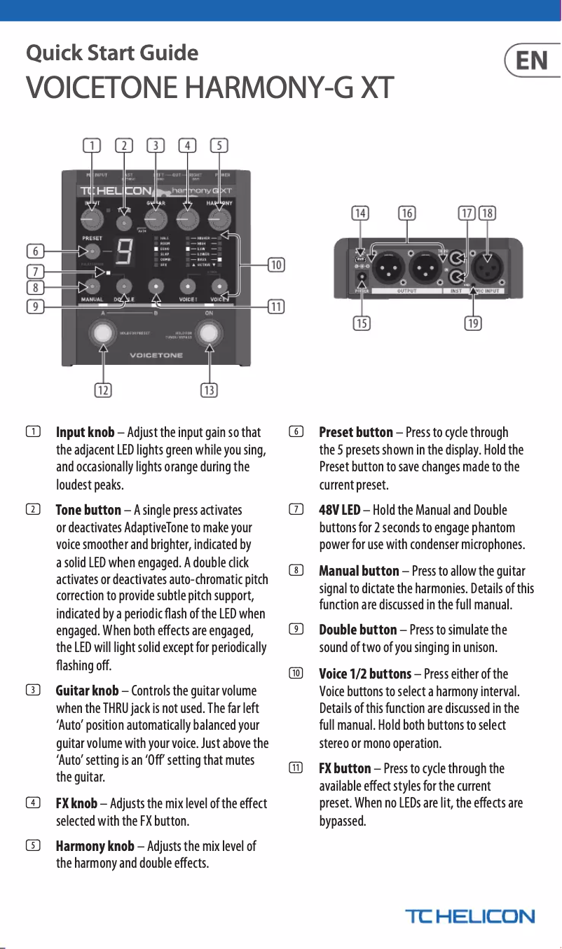 Page n°1 - Guide de démarrage rapide TC Helicon VoiceTone Harmony G XT