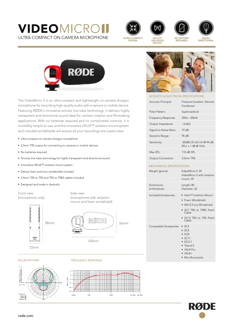 Page 1 de la notice Manuel utilisateur Røde VideoMicro II