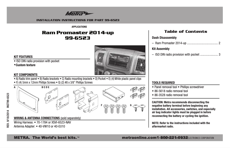 Page n°1 - Guide d'installation Metra 99-6523