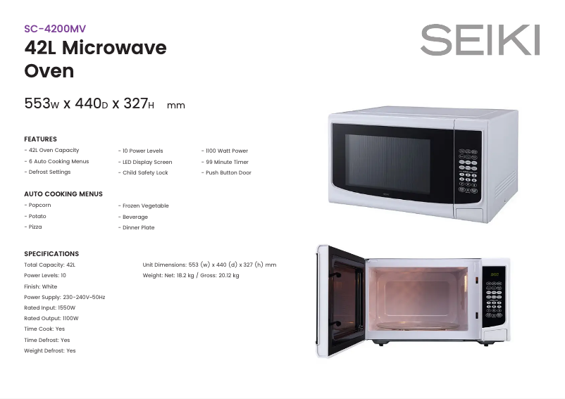 Page 1 de la notice Fiche technique Seiki SC-4200MV
