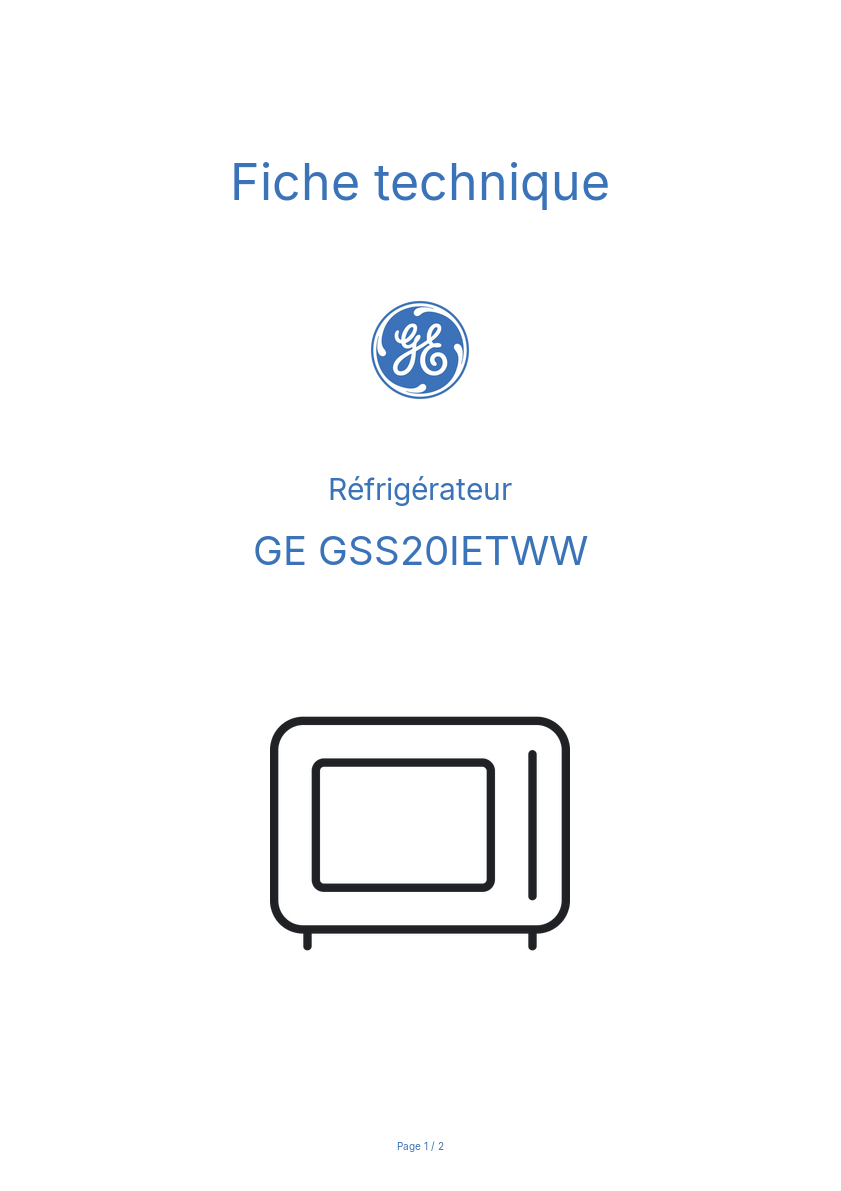 Page n°1 - Fiche technique GE GSS20IETWW
