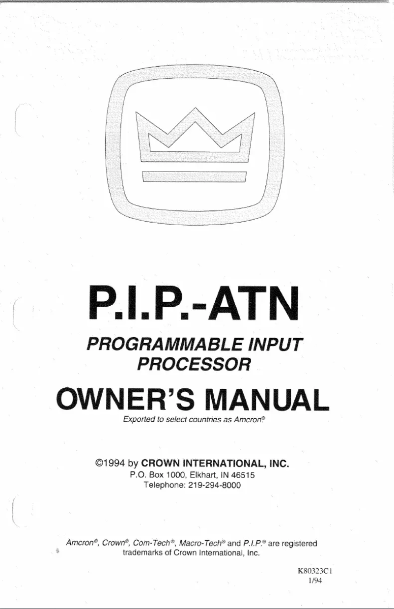 Page 1 de la notice Manuel utilisateur Crown P.I.P.-ATN