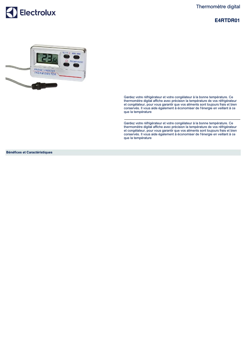 Page 1 de la notice Manuel utilisateur Electrolux E4RTDR01