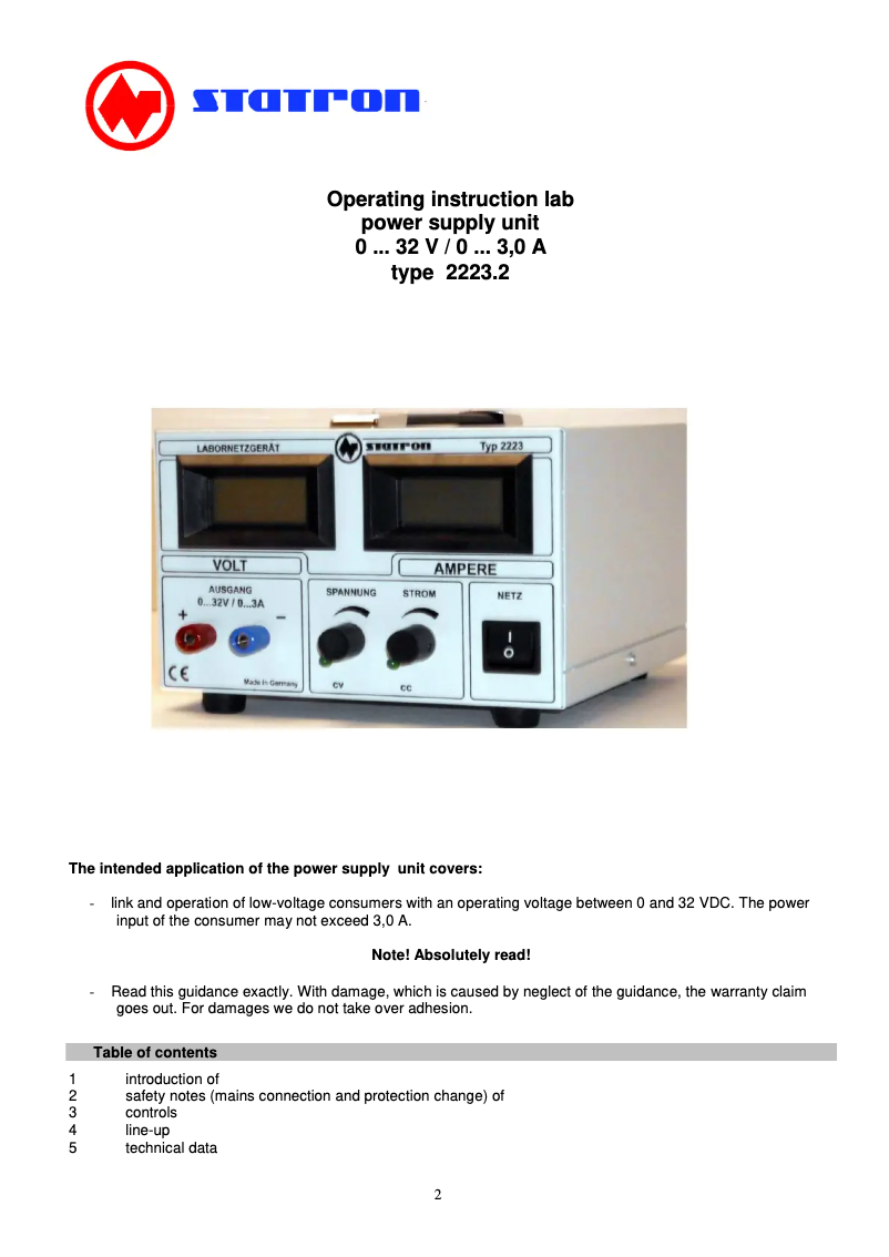 Page 1 de la notice Manuel utilisateur Statron 2223.2