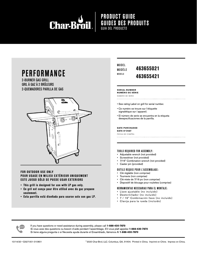 Page 1 de la notice Manuel utilisateur Char-Broil Performance 463655021