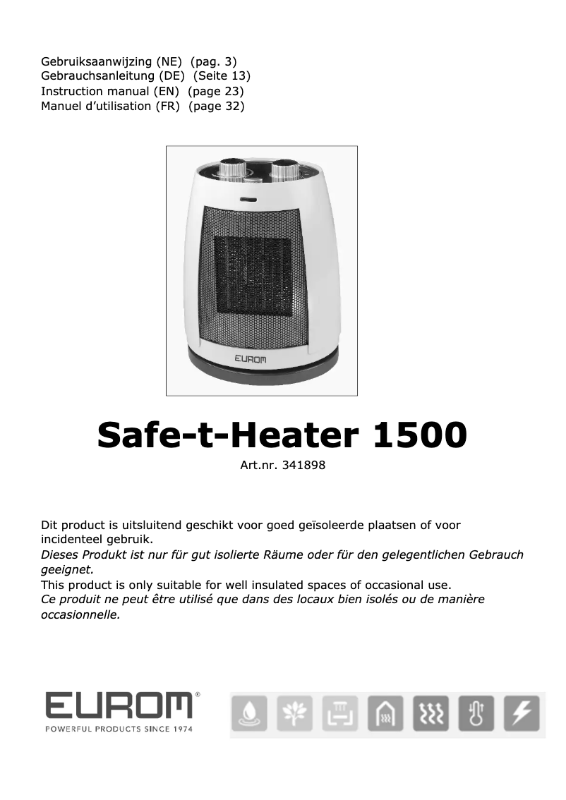 Page 1 de la notice Manuel utilisateur Eurom Safe-t-Heater 1500