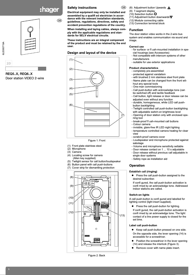 Page n°1 - Manuel utilisateur Hager REQ512X