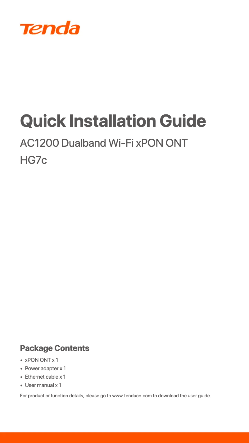 Page 1 de la notice Guide d'installation Tenda HG7c