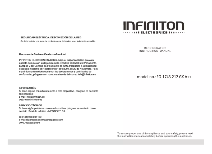 Page 1 de la notice Manuel utilisateur Infiniton FG-1743.212GK