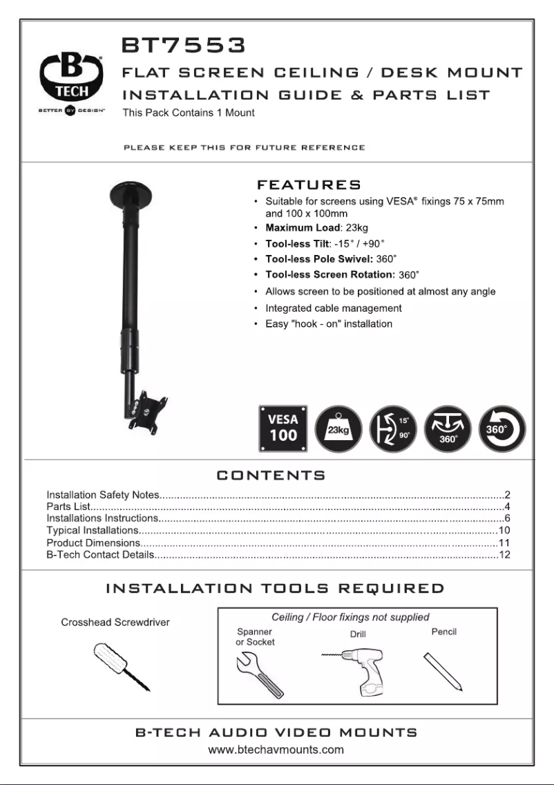 Page n°1 - Manuel utilisateur B-Tech BT7553-150