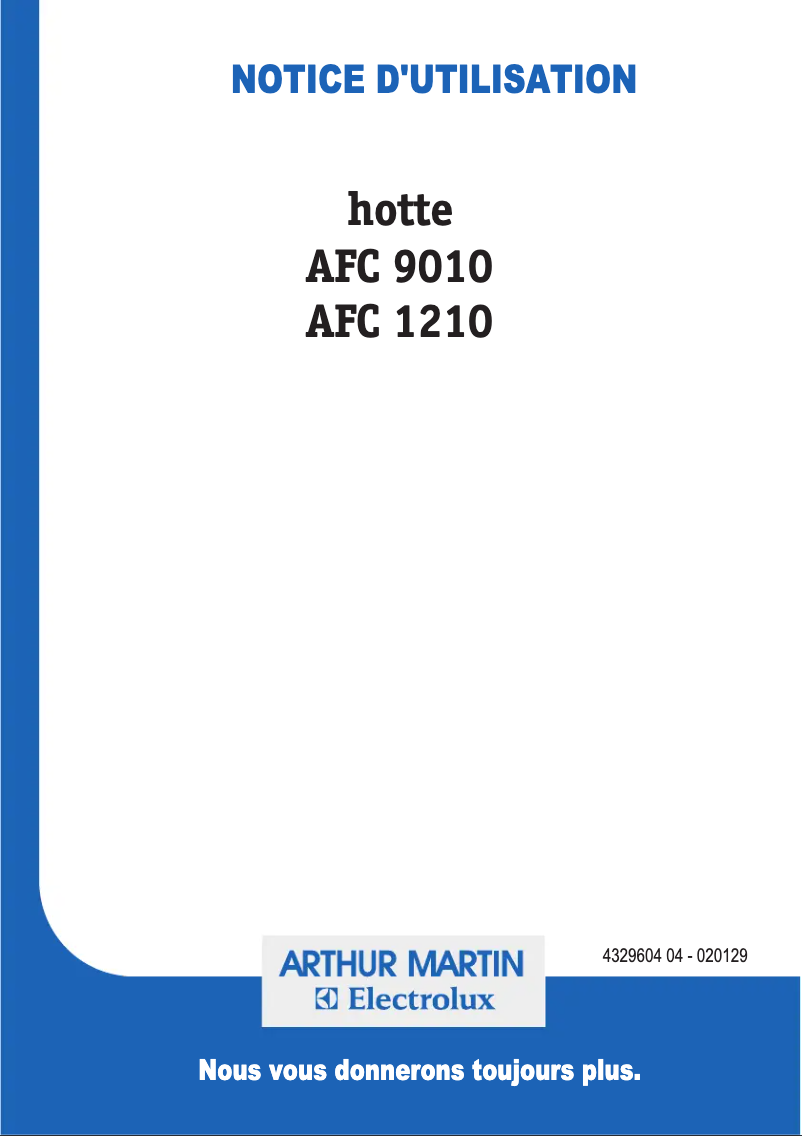 Page 1 de la notice Manuel utilisateur Arthur Martin-Electrolux AFC1210W