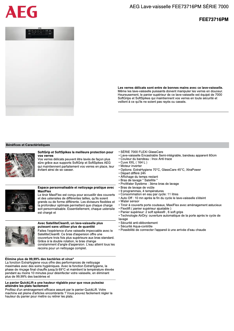 Page 1 de la notice Fiche technique AEG FEE73716PM