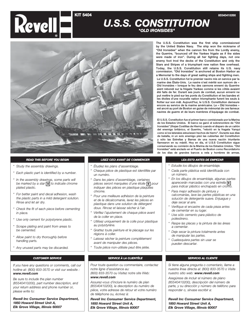 Page 1 de la notice Manuel utilisateur Revell U.S.S. Constitution