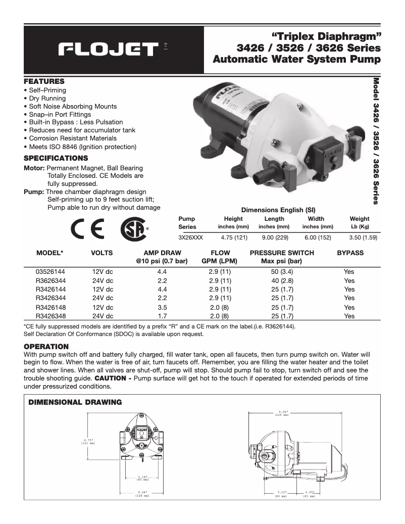 Page n°1 - Manuel utilisateur Flojet Triplex 3526