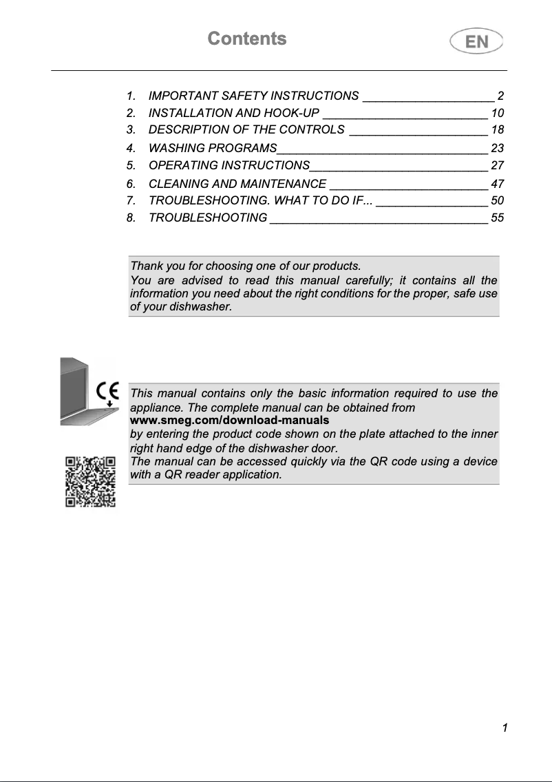 Page n°1 - Manuel utilisateur Smeg LSPU8643WH