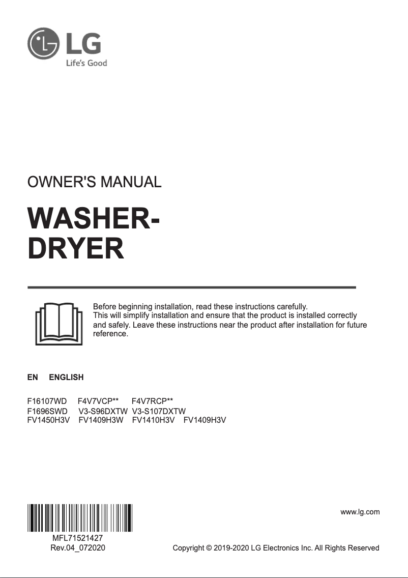 Page 1 de la notice Manuel utilisateur LG FV1409H3V