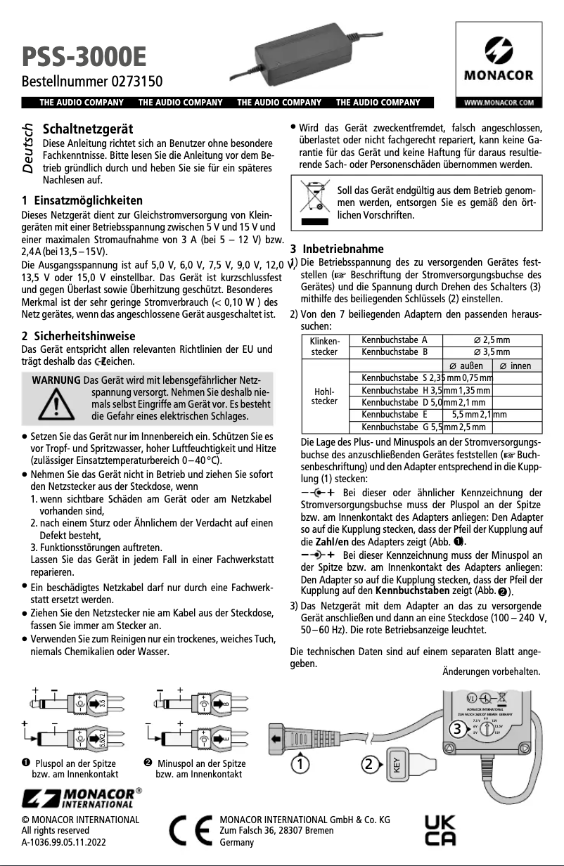 Page 1 de la notice Manuel utilisateur Monacor PSS-3000E