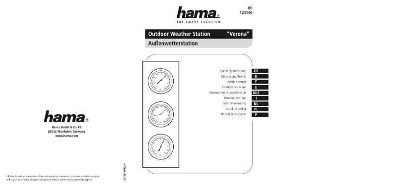 Page 1 de la notice Manuel utilisateur Hama Verona 123146