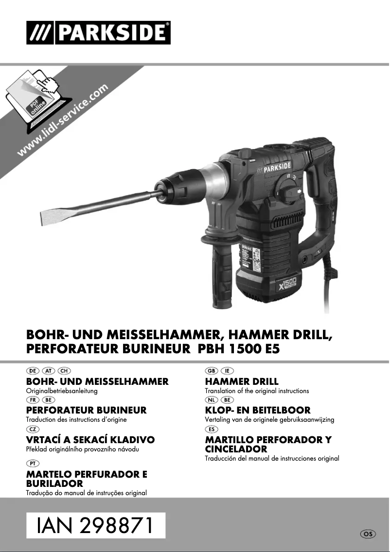 Page n°1 - Manuel utilisateur Parkside PBH 1500 E5
