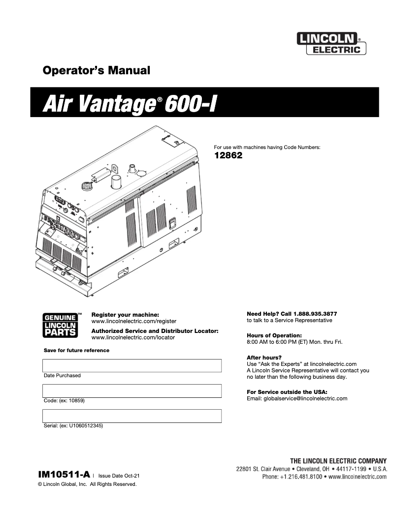 Página 1 del manual Manual de usuario Lincoln Electric Air Vantage 600-I