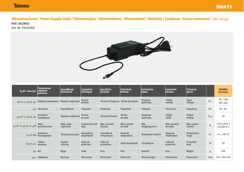 Page 1 de la notice Manuel utilisateur Televes T.0X PSU 562802
