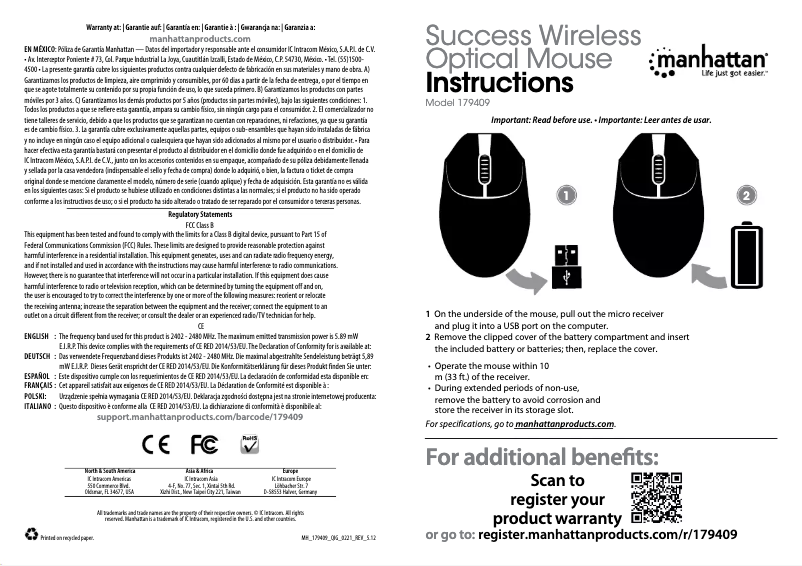 Page 1 de la notice Manuel utilisateur Manhattan 179409