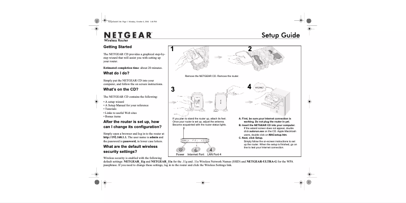 Page 1 de la notice Guide d'installation Netgear WGU624