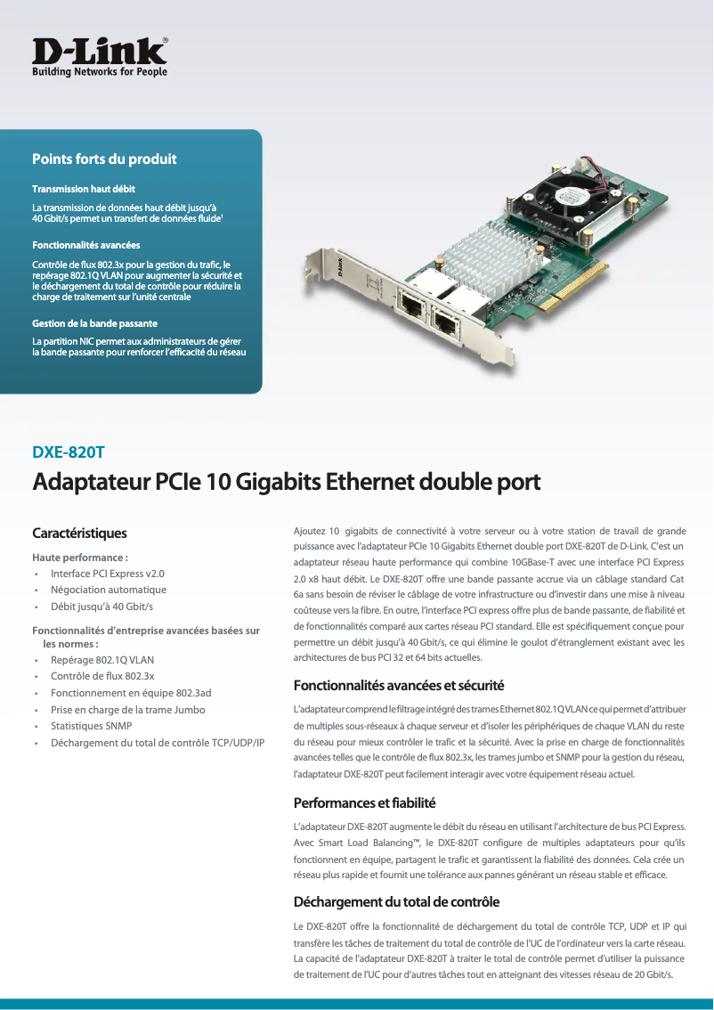 Page 1 de la notice Fiche technique D-Link DXE-820T