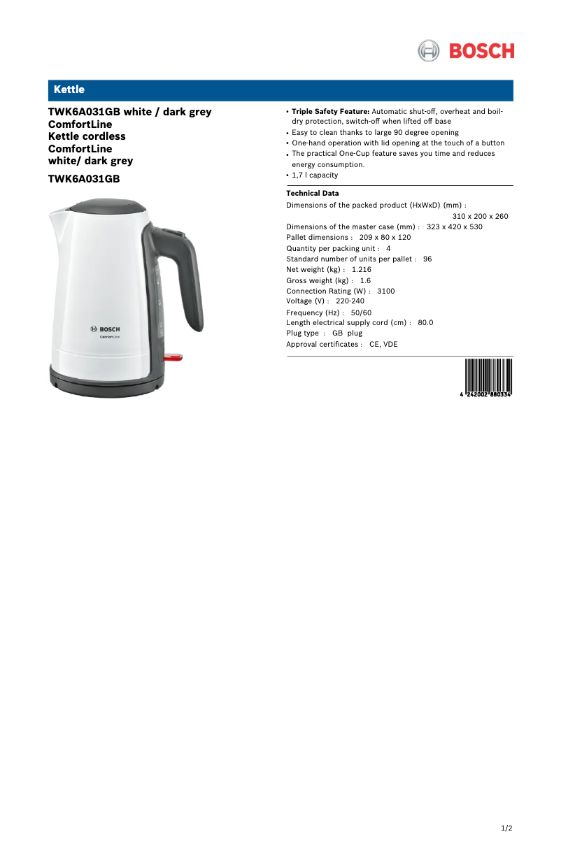 Image de la première page du manuel de l'appareil TWK6A031GB