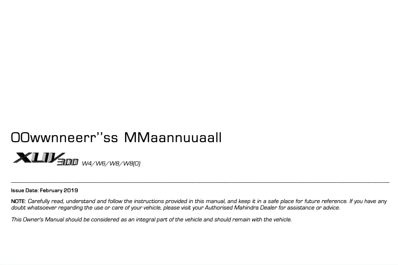 Page 1 de la notice Manuel utilisateur Mahindra XUV300