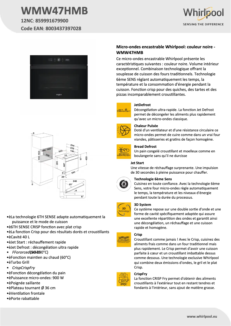 Página 1 del manual Ficha técnica Whirlpool WMW47HMB