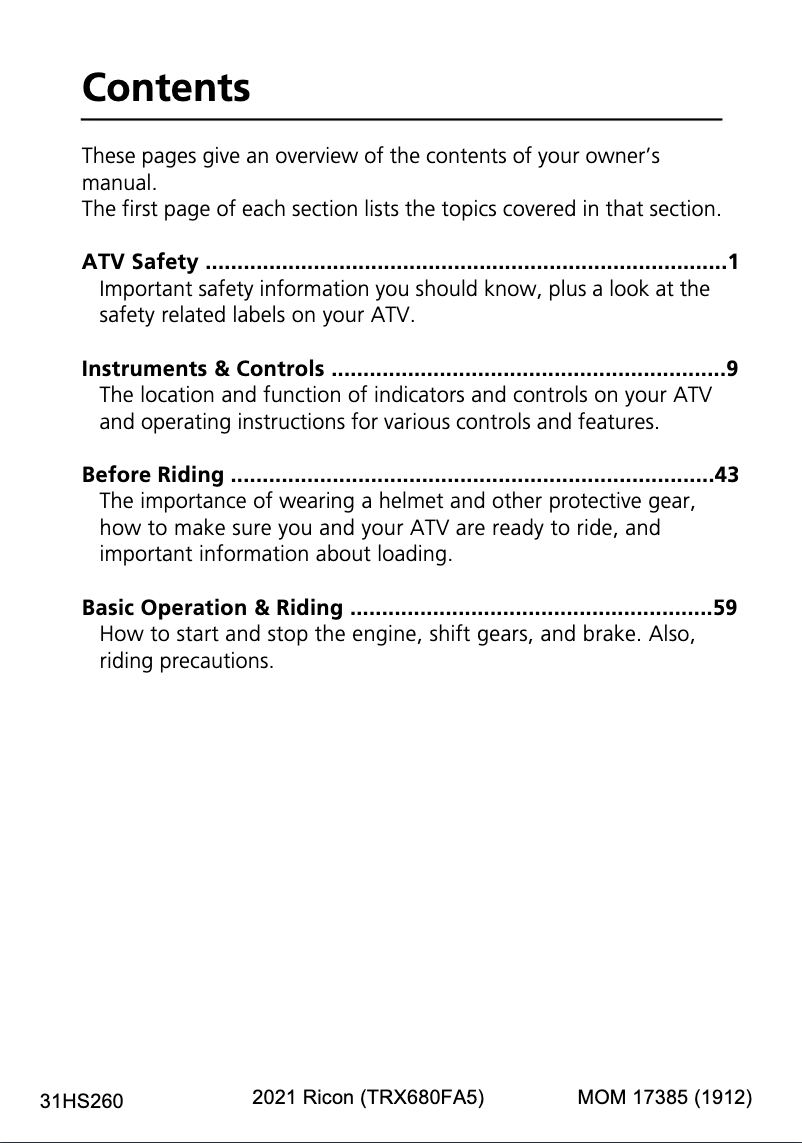 Página 1 del manual Manual de usuario Honda Rincon (2021)