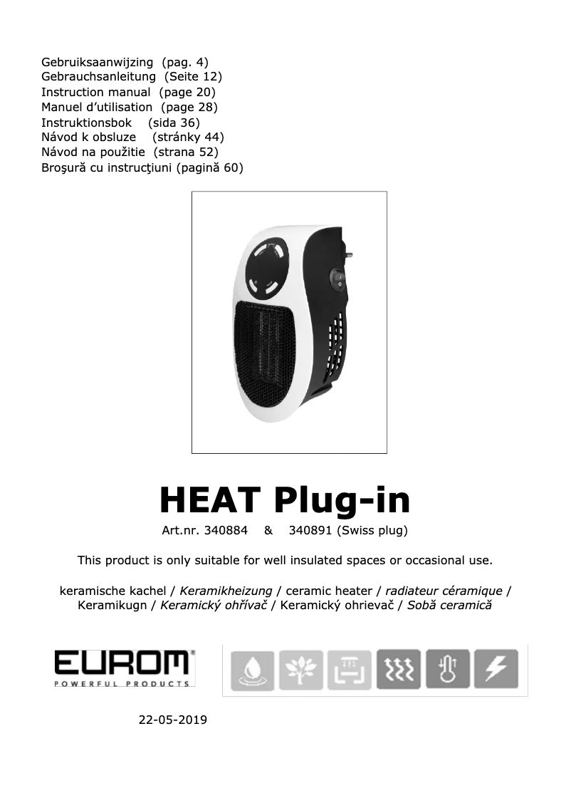 Page 1 de la notice Manuel utilisateur Eurom Heat Plug-in