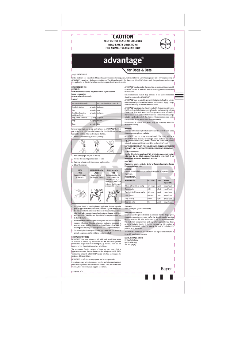 Page 1 de la notice Manuel utilisateur Bayer Advantage for Cats