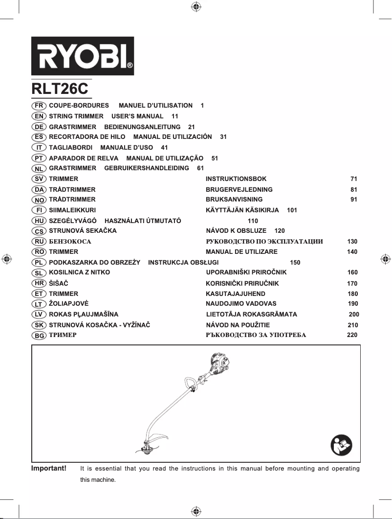 Page 1 de la notice Manuel utilisateur RYOBI RLT26C