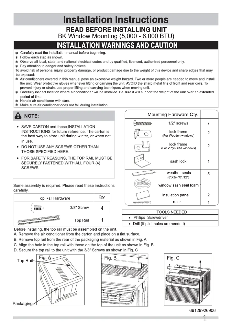 Página 1 del manual Guía de instalación Frigidaire FFRE083ZA1