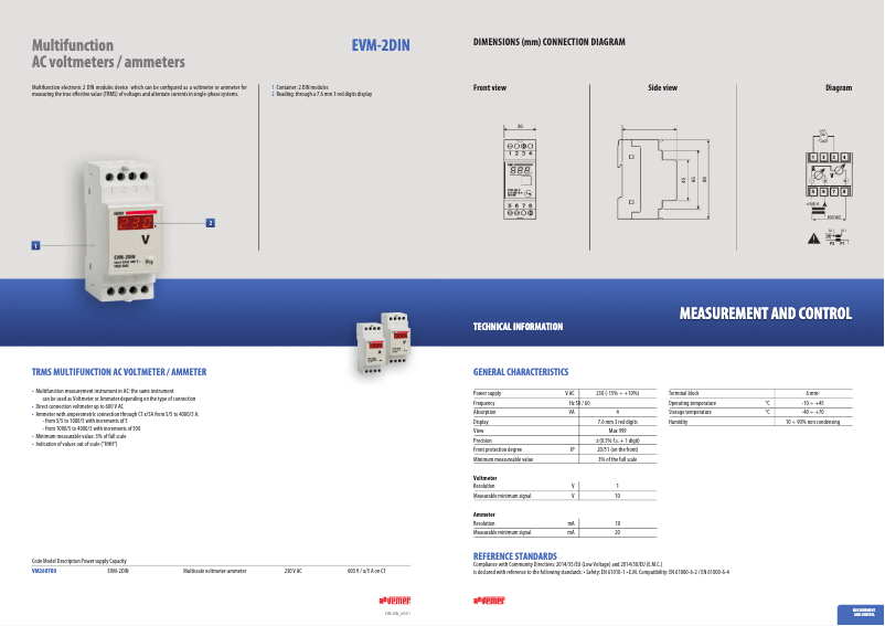 Página 1 del manual Ficha técnica Vemer EVM-2DIN