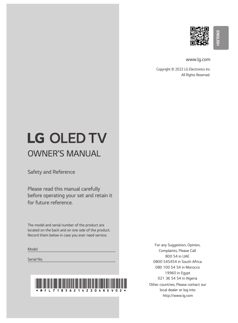Page 1 de la notice Manuel utilisateur LG OLED83G26LA
