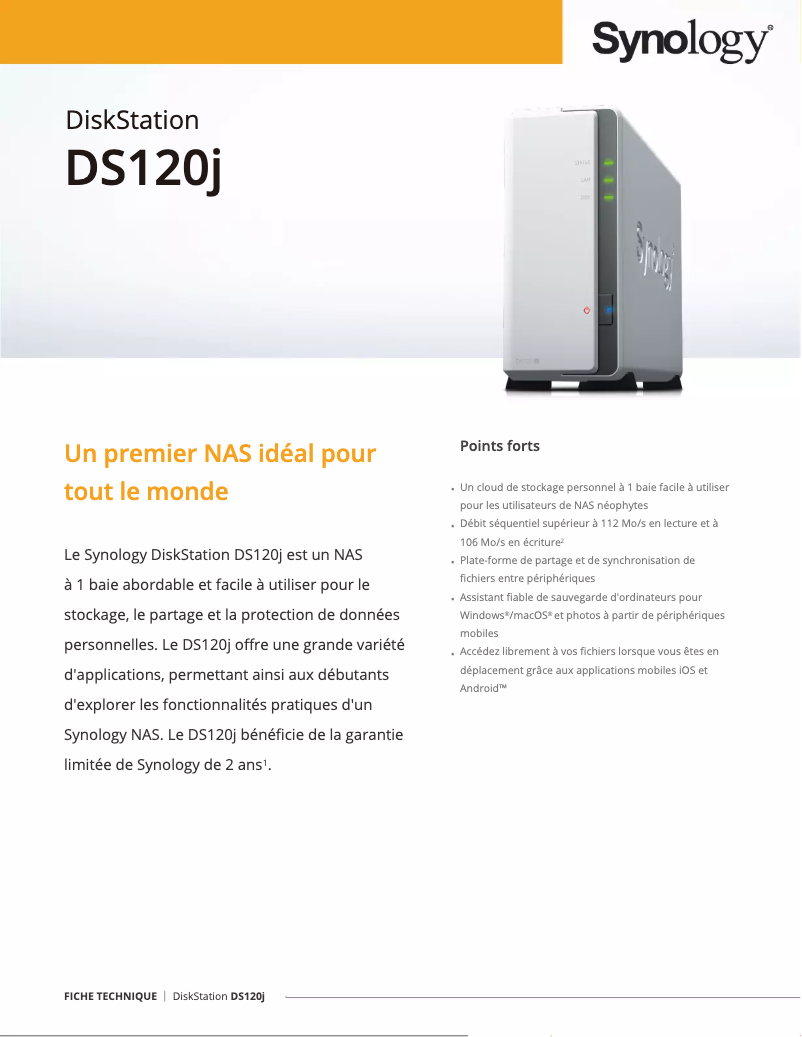 Image de la première page du manuel de l'appareil DiskStation DS120j