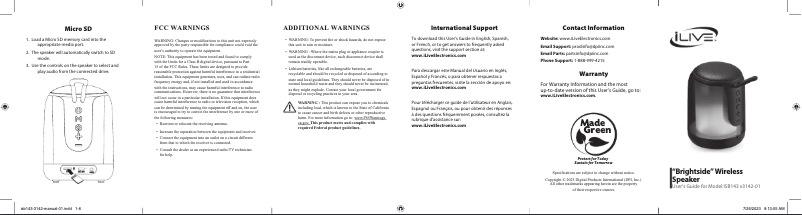 Page 1 de la notice Manuel utilisateur iLive ISB143