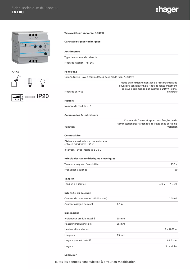 Image de la première page du manuel de l'appareil EV100